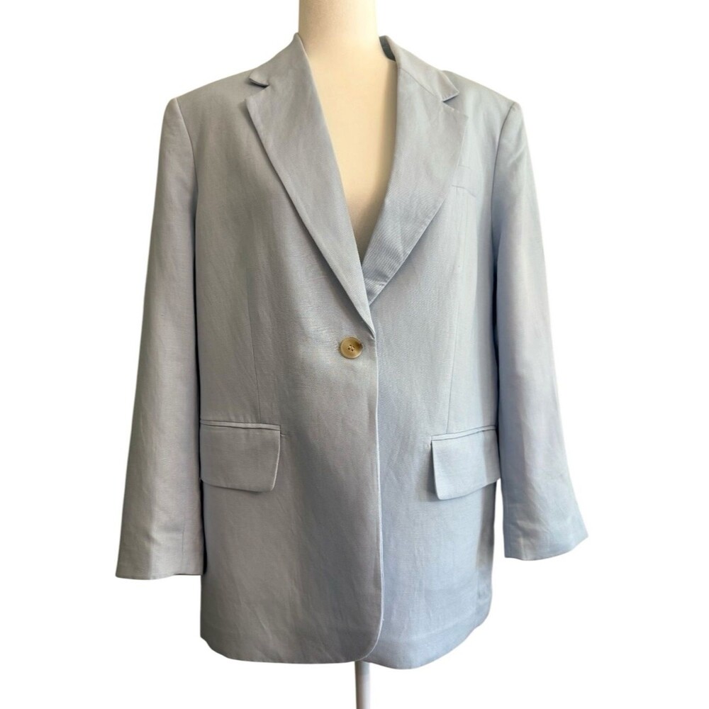 H&M Linen Blend Pastel Spring Blue Blazer Oversized Medium Nwt